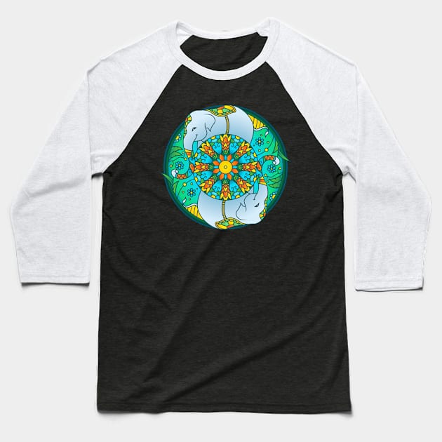 Elephant Mandala Baseball T-Shirt by susannefloe